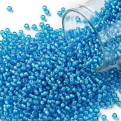 (931) Inside Color Aqua/White Lined Toho runde Rocailles, japanische Rocailles, (931) Innenfarbe aqua / weiß gefüttert, 11/0, 2.2 mm, Bohrung: 0.8 mm, über 1110pcs / Flasche, 10 g / Flasche