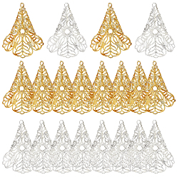 Золотой & Серебряный 40шт 2 цвета латунные колпачки для бусин, цветок, золотой и серебряный, 29x24 мм, отверстие : 1.2 мм, 20 шт / цвет