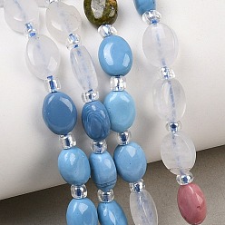 Смешанные камни Нити из натуральных кристаллов кварца, родонита, унакита, мукаита, синтетического синего золотистого камня и синтетического агата, Плоско-овальные, с бисером, 8~8.5x6~6.4x3.8~4 мм, отверстие : 0.7 мм, около 37 шт / нитка, 15.28'' (38.8 см)