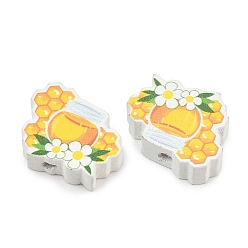 Bees Печатные бусины из тополя, медовые соты, 16x20x6 мм, отверстие : 3 мм