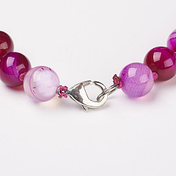 Hot Pink Natural Dyed Agate Beads Necklaces, with Brass Lobster Claw Clasps, Round, Hot Pink, Beads: 6mm, 18.9 inch(48cm)