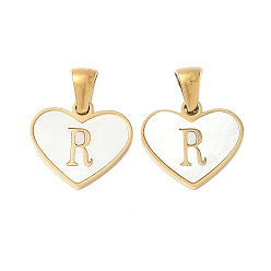 Letter R 304 сердце из натуральной белой ракушки из нержавеющей стали с подвесками в виде инициалов, ионное покрытие (ip), золотые, Буква R, 14x16x2 мм, отверстие : 4.5x3 мм
