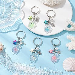 (52) Непрозрачная лаванда 5 шт. светящиеся прозрачные акриловые брелоки, с железными разрезными брелоками, черепаха, светится в темноте, платина, разноцветные, 79 мм