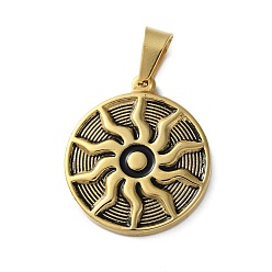 Золотой 304 нержавеющей стальной эмали подвески, плоский круглый с подвеской в виде огненного солнца, вакуумное покрытие pvd, золотые, 29x25x3 мм, отверстие : 9x5.5 мм