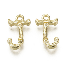 Letter J Подвески из сплава , без кадмия, без никеля и без свинца, бамбуковая буквица, реальный 18 k позолоченный, letter.j, j: 15x9x3 мм, отверстие : 1.5 мм