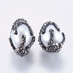 Морская Ракушка Естественный культурный жемчуг пресноводных, с полимерной глиной стразами, рис, цвет морской раковины, 14~17x11.5 мм, отверстие : 0.5 мм