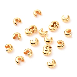 Настоящее золото 18K Латуни обжимной шарики охватывает, реальный 18 k позолоченный, 3.5x4x2 мм, отверстие : 1.2 мм