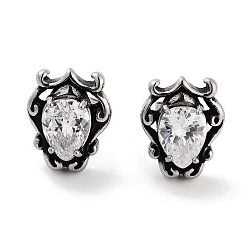 Прозрачный Серьги-гвоздики «капля» 316 из хирургической нержавеющей стали с фианитом для женщин и мужчин, античное серебро, прозрачные, 14x10.5 мм