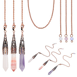 Смешанные камни 3шт. конусные маятники из натурального розового кварца, аметиста, малайзийского нефрита и вишневого кварцевого стекла, с железными цепочками, 317 мм