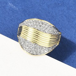 Настоящее золото 18K Открытая манжета из латуни с микропаве и кубическим цирконием для женщин, стойки покрытие, долговечный, без свинца и без кадмия, реальный 18 k позолоченный, 17 мм, внутренний диаметр: регулируемый