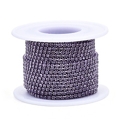 Tanzanite Electrophoresis Iron Rhinestone Strass Chains, Rhinestone Cup Chains, with Spool, Tanzanite, SS6.5, 2~2.1mm, about 10yards/roll