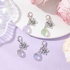 (52) Непрозрачная лаванда Подвеска в виде стеклянной капли и бабочки в тибетском стиле, с карабин-лобстерами , разноцветные, 38 мм, 4 шт / комплект