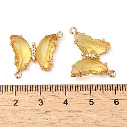 Gold Brass Pave Faceted Glass Connector Charms, Golden Tone Butterfly Links, Gold, 20x22x5mm, Hole: 1.2mm