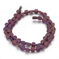 Purple Plated Electroplated Non-magnetic Synthetic Hematite Beads Strands, Frosted, Trapezoid, Purple Plated, 8x8x4mm, Hole: 1mm, about 52pcs/strand, 16.14 inch(41cm)
