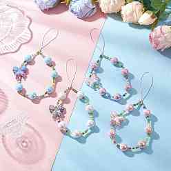 Mixed Color 4Pcs Acrylic Mobile Strips, with Glass Imitation Pearl Beads, Butterfly, Mixed Color, 210~220mm