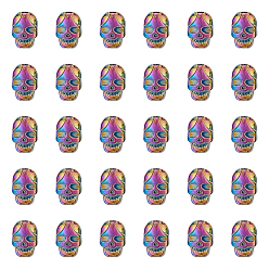 Rainbow Color 30 шт. стойки покрытие бусины из сплава цвета радуги, без кадмия, без никеля и без свинца, череп, Радуга цветов, 10.5x8x6.5 мм, отверстие : 1.8 мм