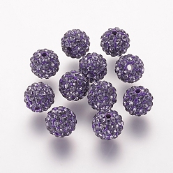 Purple Velvet Polymer Clay Rhinestone Beads, Grade A, Round, Pave Disco Ball Beads, Purple Velvet, 10x9.5mm, Hole: 1.5mm