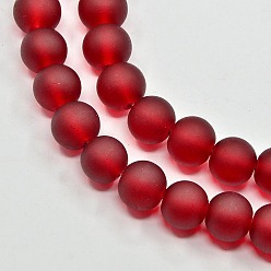 Dark Red Transparent Glass Bead Strands, Frosted, Round, Dark Red, 8mm, Hole: 1~1.6mm, about 99pcs/strand, 31.4 inch