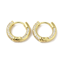 Настоящее золото 18K Серьги-кольца из латуни с микропаве и прозрачным кубическим цирконием для женщин, реальный 18 k позолоченный, 15x3.5 мм