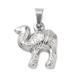 Stainless Steel Color 304 Stainless Steel Pendants, with 201  Stainless Steel Ice Pick Pinch Bails, Camel Shape Charms, Stainless Steel Color, 18x16x3mm, Hole: 6x3mm