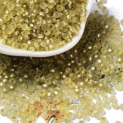 Светло-хаки 8/0 стакан бисер, матовые, серебряная линия, круглые, светлый хаки, 3x2 мм, отверстие : 0.8 мм