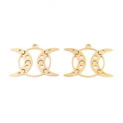 Настоящее золото 18K 304 подвески из нержавеющей стали, кольцо с луной и лунными фазами, ионное покрытие (ip), реальный 18 k позолоченный, 26x35x1.5 мм, отверстие : 2 мм