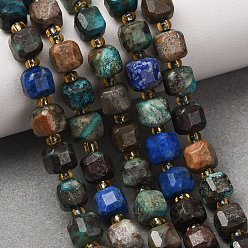 Chrysocolla and Lapis Lazuli Natural Chrysocolla and Lapis Lazuli Beads Strands, Faceted Table Cut Cube Beads, with Seed Beads, 6~7.5x6~7.5x6~7.5mm, Hole: 0.8~1mm, about 44~46pcs/strand, 14.37~15.35''(36.5~39cm)