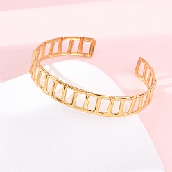 Настоящее золото 18K 304 женские браслеты-манжеты из нержавеющей стали, прямоугольные, ионное покрытие (ip), реальный 18 k позолоченный, 3/8 дюйм (1.1 см), внутренний диаметр: 1-7/8x2-1/4 дюйм (4.9x5.8 см)