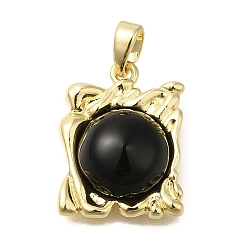 Настоящее золото 18K Латунные подвески, со стеклом, квадратных амулеты, с целью перехода в кольце, реальный 18 k позолоченный, 18x14x6 мм, отверстие : 4.5x3 мм