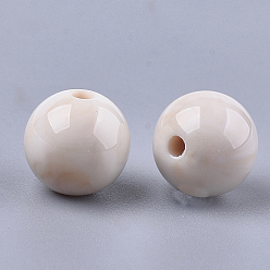 Floral White Acrylic Beads, Imitation Gemstone Style, Round, Floral White, 10x9.5mm, Hole: 1.8mm, about 875pcs/500g