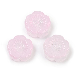 Pink Прозрачные стеклянные бусины, цветы, спекающийся лак, розовые, 14x14.5x5.5~6 мм, отверстие : 1.2 мм
