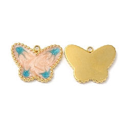 Pêche 304 acier inoxydable émail pendentifs, réel 18 k plaqué or, charme de papillon, peachpuff, 14x18x2mm, Trou: 1.4mm