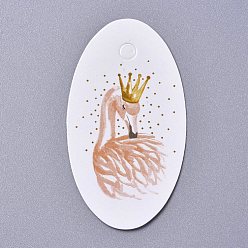 Colorful Paper Gift Tags, Hange Tags, For Arts and Crafts, For Wedding/Valentine's Day/Thanksgiving, Oval with Swan, Colorful, 64.5x36x0.4mm, Hole: 5mm