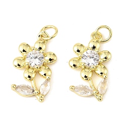 Настоящее золото 18K Латунные микро проложить кубического циркония подвески, цветок, долговечный, без кадмия и без свинца, стойки покрытие, с целью перехода в кольце, реальный 18 k позолоченный, 19.5x11.5x4 мм, отверстие : 3 мм