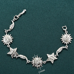 Платина Латунь ссылка браслеты для женщин, солнце и луна и звезда, платина, 6-7/8 дюйм (17.6 см)