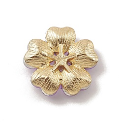 Lilac Alloy Cabochons, with Glass Rhinestone, Ligh Gold, Flower, Lilac, 19x19x5.5mm