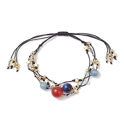 Красный Агат Многорядные регулируемые браслеты из натурального сердолика, тигрового глаза, синего кварца и нейлоновой нити, браслеты из стеклянных и латунных бусин, звездное небо, внутренний диаметр: 1-1/8~2-7/8 дюйм (3~7.6 см)