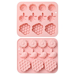 Pink 2Pcs Bees & Flower & Honeycomb Shape Silicone Molds, Pink, 14.7×17×1.8cm