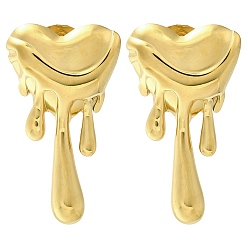 Настоящее золото 18K Ионное покрытие (ip) 304 серьги-гвоздики в форме сердца из нержавеющей стали, реальный 18 k позолоченный, 32x17 мм