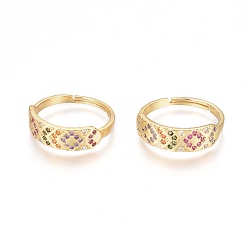 Golden Einstellbare messing micro pave zirkonia fingerringe, langlebig überzogen, Rautenmuster, golden, Größe 7, 17 mm