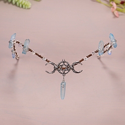 Светло-Голубой Металлические ленты для волос с тройной луной, Обруч для волос из натурального кварца для аксессуаров для волос в виде свадебной короны, Небесно-голубой, 450 мм