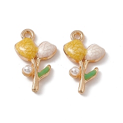 Gold Alloy Enamel Pendants, Golden, Flower Charm, Gold, 19x11x4mm, Hole: 1.6mm