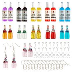 Mixed Color DIY 22 Pairs Drink Bottle Shape Earring Makings Kits, Including Resin Beads, Brass Earring Hooks, Iron Findings, Mixed Color, Beads: 48x12mm, 44pcs/box