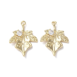 Настоящее золото 18K Латунные микропаве прозрачные подвески с фианитом, без кадмия, без никеля и без свинца, лист, реальный 18 k позолоченный, 20.5x15x3 мм, отверстие : 1 мм