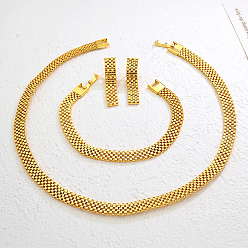Настоящее золото 18K Минималистичные комплекты из железных цепочек с ажурными браслетами, серьгами и ожерельями для женщин, реальный 18 k позолоченный, ожерелья: 17.72 дюйм (45 см)
