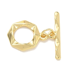 Octagon Brass Toggle Clasps, Rack Plating, Long-Lasting Plated, Lead Free & Cadmium Free, Real 18K Gold Plated, Octagon, Octagon: 16x12.5x2mm, Hole: 1.4mm, Bar: 5x20x1.5mm