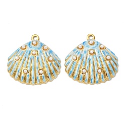 Shell Shape Океан 304 эмалированные подвески из нержавеющей стали, вакуумное покрытие pvd, реальный 18 k позолоченный, подвески в форме ракушек, 30x30x5 мм, отверстие : 2 мм