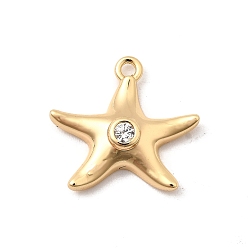 Морская звезда Латунные микро проложить кубического циркония подвески, без кадмия, без никеля и без свинца, реальный 18 k позолоченный, морская звезда, 14x15x3.5 мм, отверстие : 1.4 мм
