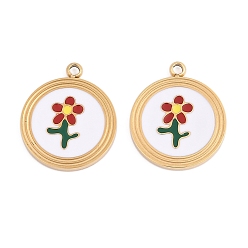 Real 14K Gold Filled 304 нержавеющей стальной эмали подвески, плоская круглая с подвеской в виде цветка, real 14 k золото заполнено, 16.5x14x1.5 мм, отверстие : 1.4 мм