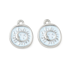 Platinum Alloy Enamel Pendants, Round with Moon & Sun Charms, Long-Lasting Plated, Platinum, 18x14x2mm, Hole: 1.6mm